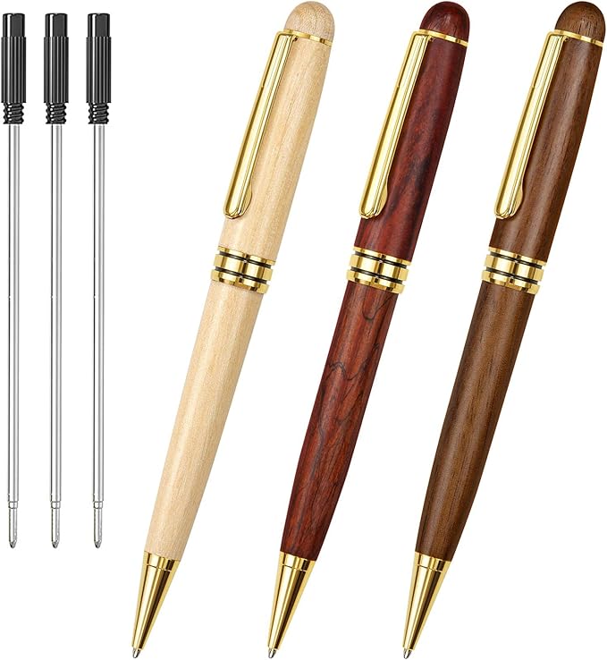 Cambond Ballpoint Pens Wood Pen - Fancy Pens with Gift Box Christmas Gift Nice Pens Set for Men Women Employee Journaling Executive Black Ink 1.0mm, 3 Pens with 3 Extra Refills