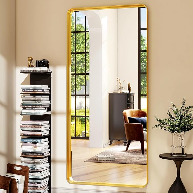 71" x 30" Full-Length Mirror - Gold Deep Framed Floor Mirror, Wall-Mounted Rectangular Dressing Mirror for Home Decor in Bedroom, Bathroom, Living Room - Hang or Lean Against Wall