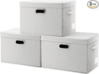 PRANDOM Collapsible Storage Bin with Lid [3-Pack] Fabric Foldable Storage Box Organizer Container Basket Cube with Cover for Home Bedroom Closet Office Beige(15.3x10x9.7)