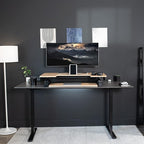 VIVO 42 inch Height Adjustable Stand Up Desk Converter, V Series, Quick Sit to Stand Tabletop Dual Monitor Riser Workstation, Light Wood Top, Black Frame, DESK-V000VLO