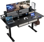 ExaDesk Electric Standing Widened Desk 63 * 30 Inches Adjustable Height with 4 Drawers, Double Storage Shelves Stand Up Desk, Home Office Workstation Sit Stand up Desk (Classical Black)