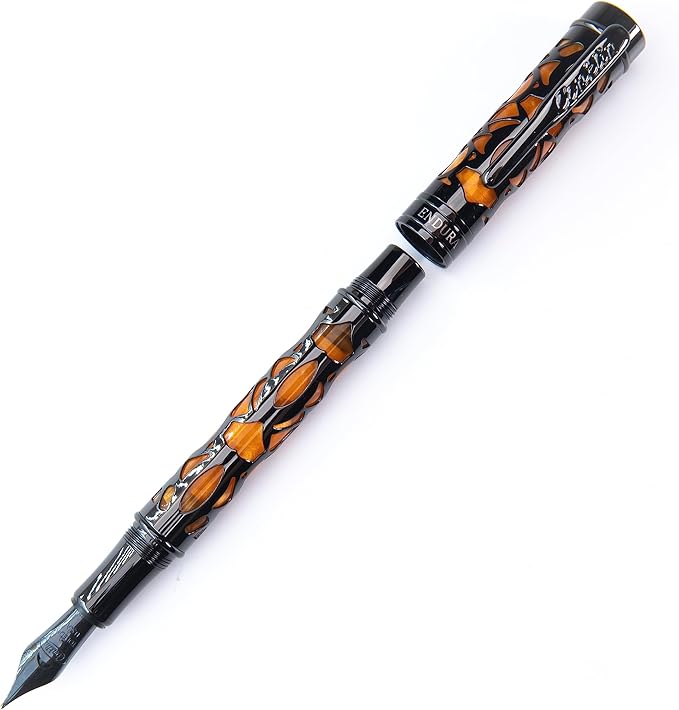Conklin Endura Deco Crest Fountain Pen in Orange with Rose Gold Accents – Fine Nib, Refillable Luxury Writing Instrument