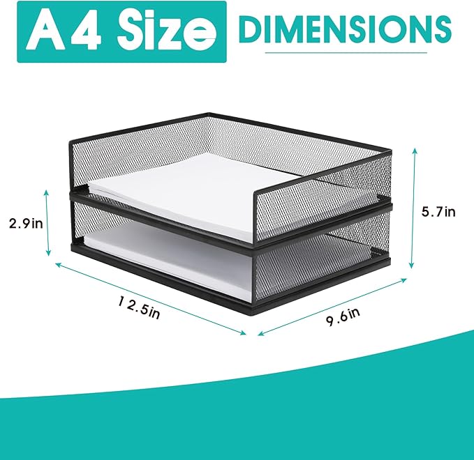 AZFUNN Wire Mesh Letter Trays Paper Tray Desk File Organizer, 2 Pack Stackable Metal Front-Load Documents Tray for Office Supplies File (Transverse)