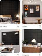 Large Felt Bulletin Board 48" x 36", 12-Pack 4-Compartment Wall Organizer, Cork Board Alternative with 70 Removable Adhesive Tabs, Modular Felt Panels for Home Office, Classroom and Study-Black