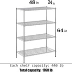 Regal Altair 24" Deep x 48" Wide x 64" Height Wire Shelving Kit | 4-Tier | NSF Commercial Storage Rack Unit