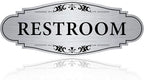 Restroom Sign Sticker for Business & Home, Self-Adhesive Brushed Silver Elegant Bathroom Signs for Door, Durable & Waterproof Unisex Restroom Signage for House Toilet, Office, Store, Shop