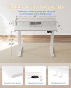 YIHAYO Electric Standing Desk with Drawers, 40 x 24 Inches Adjustable Desk with Storage Shelf, Stand Up Desk with Splice Board, Computer Table for Home Office,White Frame/White Top