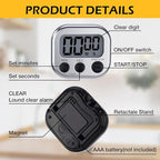 Leumoi 24 Pcs Digital Kitchen Timers Magnetic Back Timers Bulk Large Screen Loud Alarm On/Off Switch Minute Second Count up Countdown Memory Setting for Cooking Classroom Exercise (Sliver and Black)