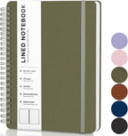 ABERLLS Green Lined Spiral Journal Notebook with 160 Pages, 8×5.7in, A5 Spiral Notebook, Journaling Notebooks for Work, School, Women, Men, College Ruled Spiral Notebook, Hardcover Leather Journals
