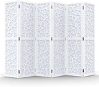VINGLI 70'' H Room Divider, Non-Woven Fabric Privacy Screen, Indoor Partition Wall Dividers, Freestanding Hinged Space Separator with Modern Unique Pattern (White, 6 Panel)