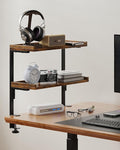 ART-GIFTREE Clamp On Desk Shelf 2-Tier, 16.5 in Wood Shelving Unit for Office Desk/Gaming Accessories, Tabletop Book Storage Rack, Shelf for Top of Desk, Brown