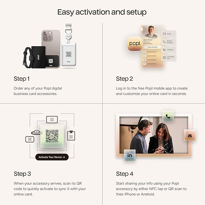 Popl Smart NFC Business Card - Sleek Modern Digital Business Card w/Instant App-Free Sharing - Customizable NFC Cards Compatible w/iPhone & Android (White)
