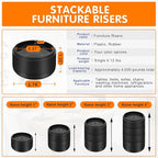 Furniture Risers Bed Risers Heavy Duty 1 inch, 2 inch, 3 inch, 4 inch Round Adjustable Bed Lifts Riser for Desk Legs Table Couch Sofa Chair Refrigerator Washing Machine (1+1+1 Inch, Black, 4 Pack )