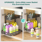 Beleeb Under Sink Organizer, Extra-Wide Upgrade, 2-Pack of 2-Tier Metal Slide Out Cabinet Organizer, Height Adjustable Organization and Storage Series, Bathroom/Cabinet/Kitchen organization, Black