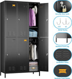 SUPEER 6 Doors Metal Locker for Employees with 18 Hooks and Business Card Holder,Metal Locker with Ventilation Holes for School Garage Office Gym Home,Assembly Required,Black