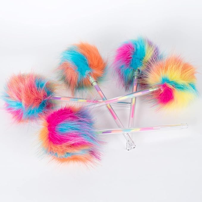 12 Pack Rainbow Pompom Gel Pen with Rainbow Ink