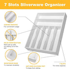 oridom Kitchen Bamboo Silverware Organizer, Kitchen Drawer Organizer - Utensil Holder and Cutlery Tray with Grooved Drawer Dividers for Flatware 7 Slot, White