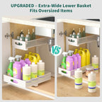 Beleeb Under Sink Organizer, Extra-Wide Upgrade, 1 Pack 2 Tier Metal Slide Out Cabinet Organizer, Height Adjustable Organization and Storage Series, Bathroom/Cabinet/Kitchen organization, White