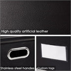 PRANDOM Collapsible Storage Box with Lid [3-Pack] Leather Fabric Foldable Storage Bin Organizer Container Basket Cube with Cover for Home Bedroom Closet Office Nursery Black(22.8X15.7X11.8)