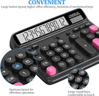 Desktop Calculator with Extra Large 5-Inch LCD Display, 12-Digit Two Way Power Solar & Battery Office Calculator with Big Buttons for Business, Accounting & Home Use(Black)