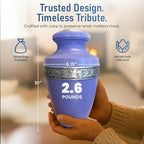 Modern Memorial Aluminum Large Urns - Urn for Adult Male and Female, Memorial Keepsake for Ashes (Purple Silver Band)