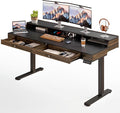 ONBRILL Modern Standing Desk with Storage, 63x23.6 Inch Electric Adjustable Height Desk with 2 Drawers, 3 Open Storage Zones, Black