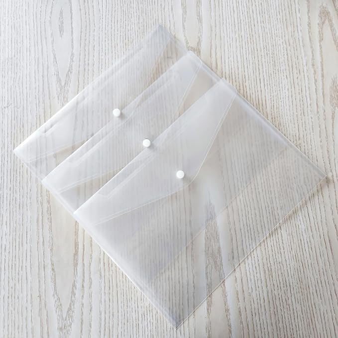 20 Pcs Clear Plastic Envelope with Snap Button Closure, Plastic Waterproof Envelope File Folder, Transparent Folders for Documents, Letter Size, A4 Size, for School and Office Supplies