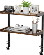 ART-GIFTREE Clamp On Desk Shelf 2-Tier, 16.5 in Wood Shelving Unit for Office Desk/Gaming Accessories, Tabletop Book Storage Rack, Shelf for Top of Desk, Brown