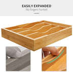 oridom 2-Piece Bamboo Silverware Organizer, Expandable Kitchen Drawer Organizer for Cutlery and Utensils, Multifunction Adjustable Bamboo Wood Cutlery Tray in Drawer for Flatware, (Natural)