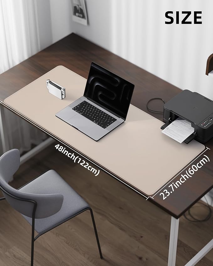 Extra Large Desk Mat - 48"x 24" Non-Slip Desk Pad for Office and Home - Ideal for Large Mouse Pad and Desk Mats on Top of Desks(Beige)
