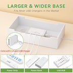 Pezin & Hulin Bamboo Charging Dock Station for Electronic Devices, Docking Organizer for Phone and Tablets, Smart Watch, Earbuds, Power Strip Box (Included 5-Port USB Charger and 5 Cables) -White