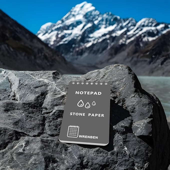 4 Pack Weatherproof Spiral Notepads A7 Waterproof Stone Paper Pocket Notebooks, Grid Pattern, Hard Cover with IN & CM Scales, Small All Weather Steno Pads for Travel, Field (3" x 5", Grey)