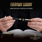 Scriveiner Luxury EDC Fountain Pen (Medium), Stunning Luxury Black Pocket Pen, Real Gold Plating, Schmidt Gilded Nib, Converter, Best Writing Gift Set for Men & Women, Nice Fancy Office Designer Pen