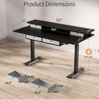 Kingant 63 x 30 Inch Electric Standing Desk with 4 Drawers, Adjustable Height Computer Desk for Home Office, Large Workstation Sit Stand Up Desk with Built-in USB A/C Charging Ports, Black