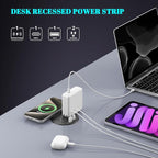 XBA PD 20W USB C Desk Power Grommet with 15W Wireless Charger Cover, Recessed Power Strip with 18W USB A and 2 AC Outlets,Hidden Power Outlets with 6FT Cords for Office, Home, Conference(Black)
