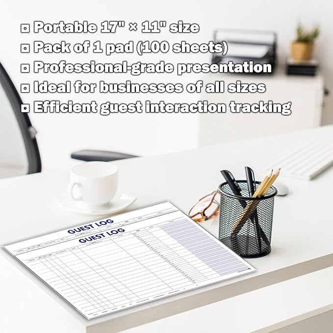 Guest Log Book for Automotive Dealerships – Customer Sign-in Tracking Log – 17" × 11" Visitor Registration Book – 100-Sheet Pad for Auto Service Centers, Repair Shops, Lead Management - 1 Pad