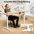 Kingant 48 x 24 Inch Electric Standing Desk with Dual Drawers, Height Adjustable Sit to Stand Computer Desk with Storage Shelf and C-Clamp Mount Compatibility for Home Office, Nature