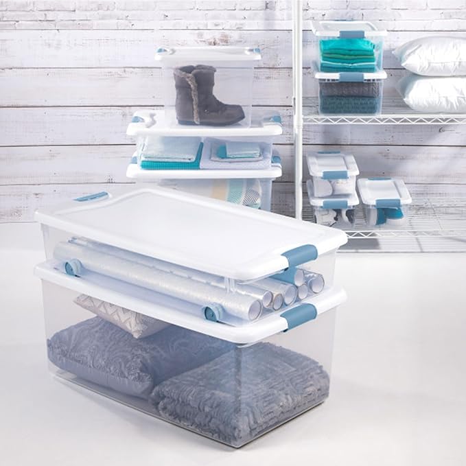 Sterilite 24-Pack Latching Box, Under Bed Storage Bins with Lids, Clear Plastic, 25 Quart - Heavy-Duty Organizing Containers for Closet, Bathroom, and Office
