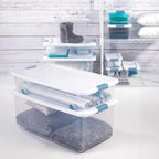 Sterilite 24-Pack Latching Box, Under Bed Storage Bins with Lids, Clear Plastic, 25 Quart - Heavy-Duty Organizing Containers for Closet, Bathroom, and Office