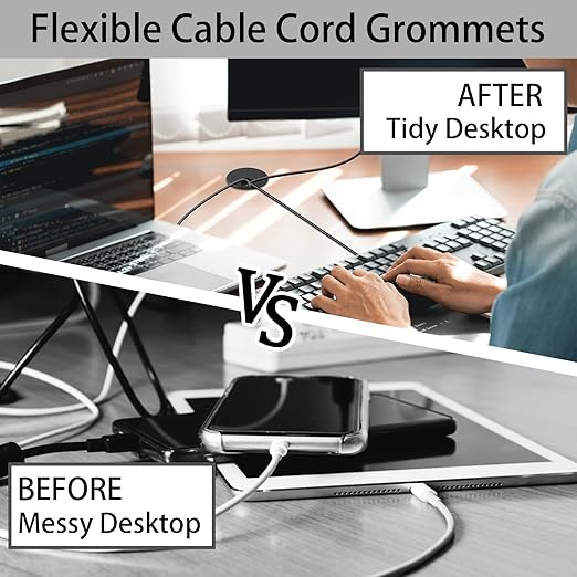 2 Inch(50mm) Desk Grommet, 13 Pieces Wire Grommet, Desk Hole Cover for Cables with Hole Saw,Plastic Cable Cord Wire Hole Cover for Desk, Table,Cabinet,Countertop and Other Furniture(Black)