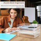 Harloon 4 Tier Acrylic Paper Tray 12.4 x 8.9 x 1.7 Inches Stackable Letter Clear Organizer No Need to Assemble Acrylic Paper Organizer File Tray for Office Workspace Desktop Storage(Transparent)