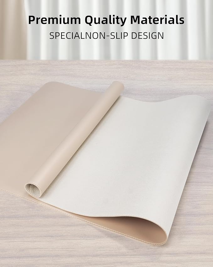 AFIING Extra Large Desk Mat - 55"x 24" Non-Slip Desk Pad for Office and Home - Ideal for Large Mouse Pad and Desk Mats on Top of Desks(Beige)