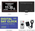 7'' Dementia Clock For Seniors, Large Display Digital Clock With Date, Time, Day Of Week for Elderly, Alzheimer, 1024*600P HD, 10 Reminders & 6 Alarms, Auto Dimming & DST, Remote Control, Brown