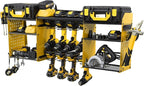 Power Tool Organizer Wall Mount with Charging Station, Heavy Duty Metal Cordless Drill Holder, Garage Tool Storage Battery Rack with 8 Outlet, Gift for Men Husband Dad Birthday Anniversary Yellow