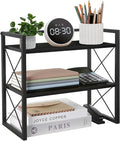 YINMIT Desktop Shelf Organizer, 2 Tier Office Shelves, Wood Desk Organizer Storage Rack and Freestanding Display Shelf for Office, Dormitory, Home(Black)
