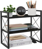 YINMIT Desktop Shelf Organizer, 2 Tier Office Shelves, Wood Desk Organizer Storage Rack and Freestanding Display Shelf for Office, Dormitory, Home(Black)