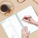 Daily Planner Undated - B5 To Do List Notebook Hourly Schedules, Spiral Appointment Planner for Women and Men, PVC Hardcover, Inner Pocket, Elastic Closure, 7" x 10", Teal