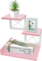 ELITEROO Desktop Shelf, Aesthetic Desk Organizer Table Top Mini Bookshelf, 3 Tier Wooden Desk Supplies Organizers and Storage Stand Cubicle Accessories for Women Office, Pink