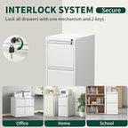 Yukimo 3 Drawer File Cabinet with Lock, Vertical File Cabinet with Lock, Locking File Cabinet Hanging Files for A4/ Legal/Letter,White