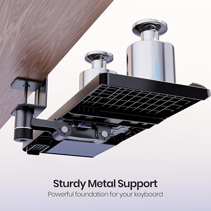 Klearlook Upgraded Adjustable Keyboard Tray for Above Desk & Under Desk Use - Ergonomic Sit-Stand Keyboard Riser with 360° Rotation, 24.4"×10" Keyboard Stand with Wrist Rest & Storage Drawer - Black